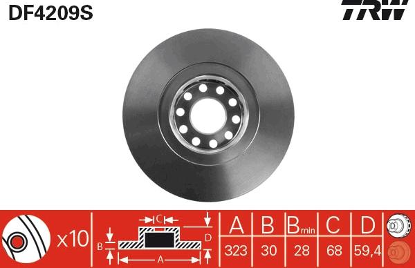 TRW DF4209S - Тормозной диск parts5.com