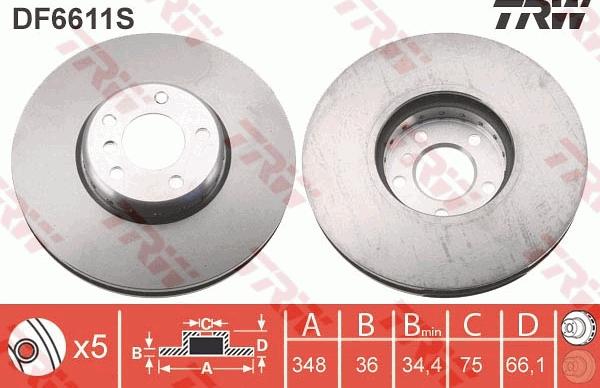 TRW DF6611S - Тормозной диск parts5.com