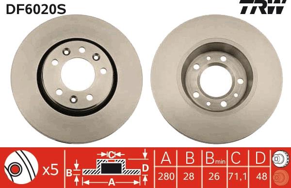 TRW DF6020S - Тормозной диск parts5.com