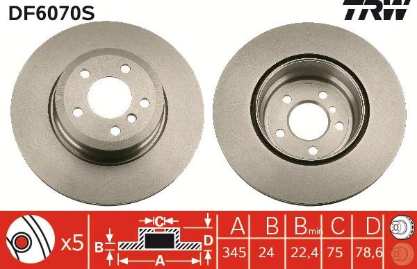 TRW DF6070S - Тормозной диск parts5.com