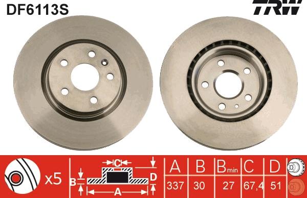 TRW DF6113S - Тормозной диск parts5.com