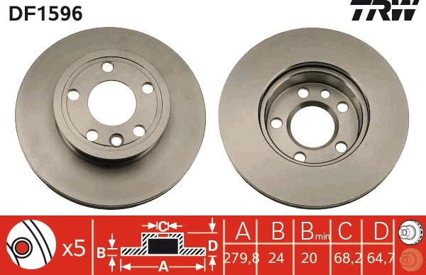 TRW DF1596 - Тормозной диск parts5.com