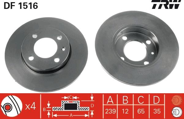 TRW DF1516 - Тормозной диск parts5.com