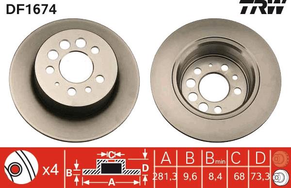 TRW DF1674 - Тормозной диск parts5.com