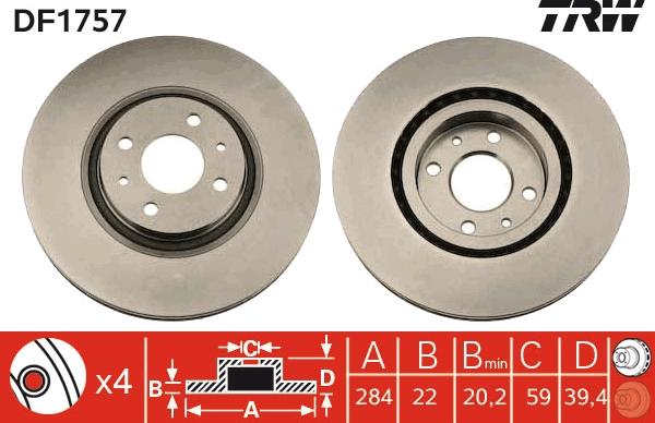 TRW DF1757 - Тормозной диск parts5.com