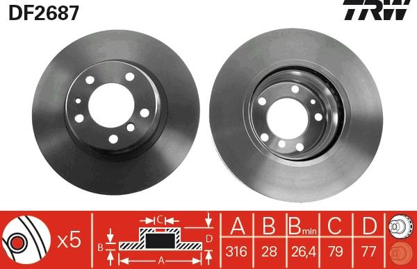 TRW DF2687 - Тормозной диск parts5.com