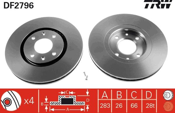 TRW DF2796 - Тормозной диск parts5.com