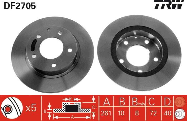 TRW DF2705 - Тормозной диск parts5.com