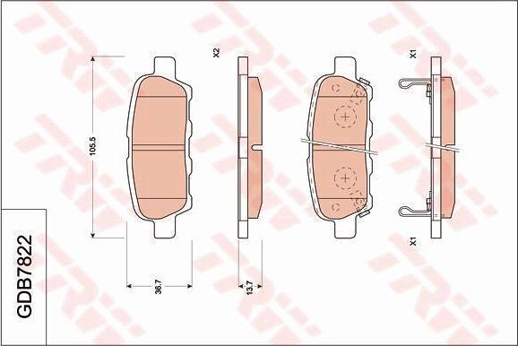 TRW GDB7822AT - Тормозные колодки, дисковые, комплект parts5.com