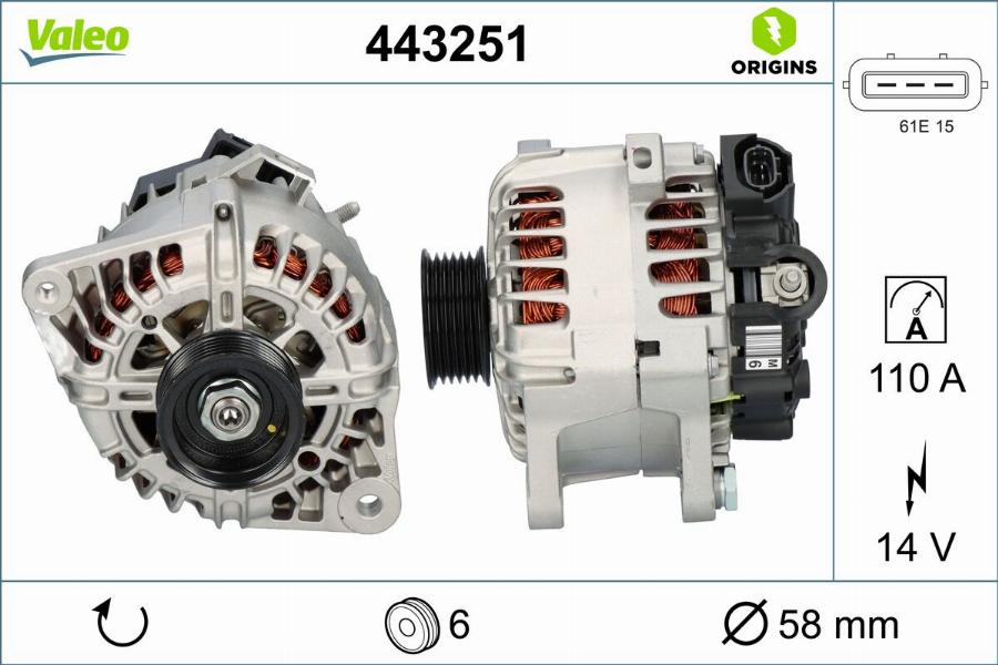 Valeo 443251 - Генератор parts5.com