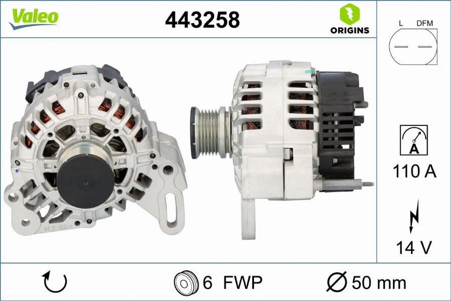 Valeo 443258 - Генератор parts5.com