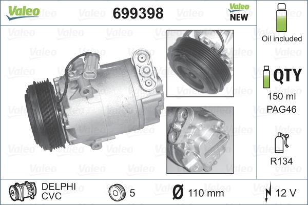 Valeo 699398 - Компрессор кондиционера parts5.com