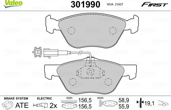 Valeo 301990 - Тормозные колодки, дисковые, комплект parts5.com