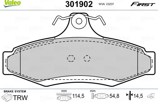 Valeo 301902 - Тормозные колодки, дисковые, комплект parts5.com