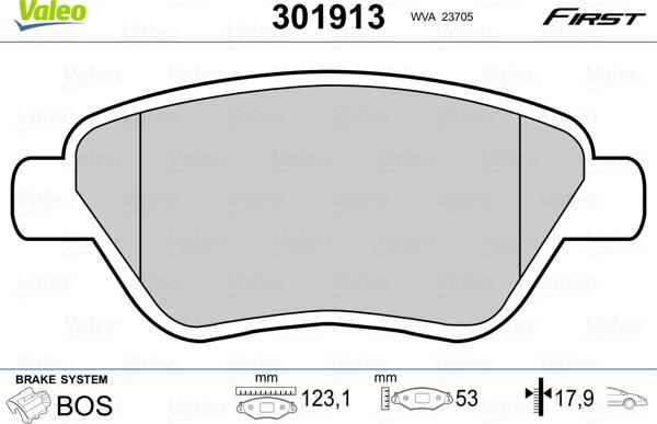 Valeo 301913 - Тормозные колодки, дисковые, комплект parts5.com