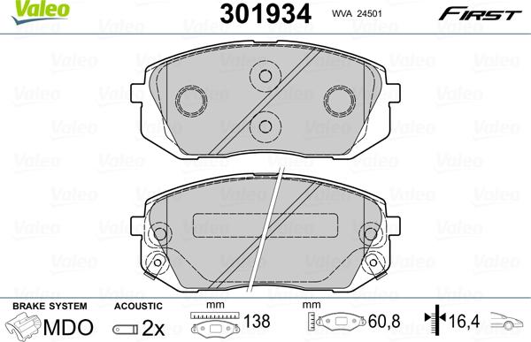 Valeo 301934 - Тормозные колодки, дисковые, комплект parts5.com