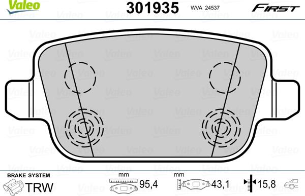 Valeo 301935 - Тормозные колодки, дисковые, комплект parts5.com