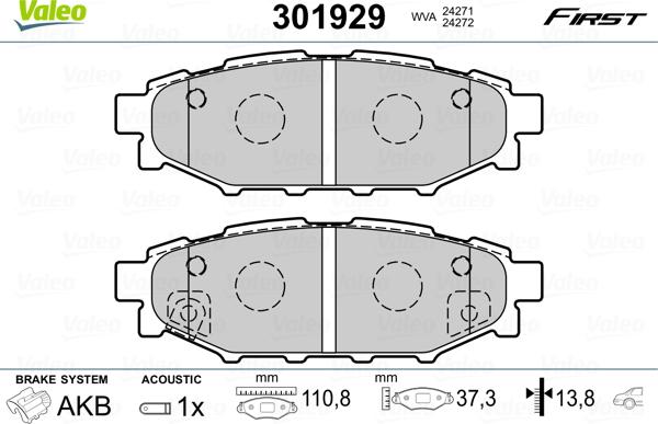 Valeo 301929 - Brake Pad Set, disc brake parts5.com