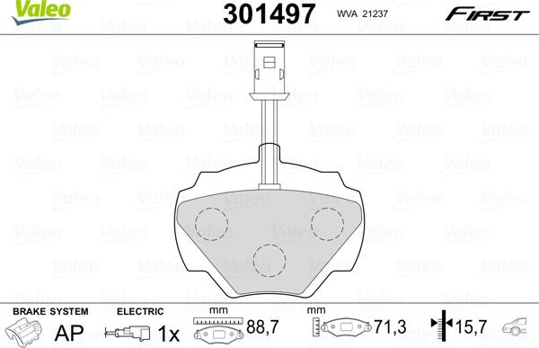 Valeo 301497 - Тормозные колодки, дисковые, комплект parts5.com