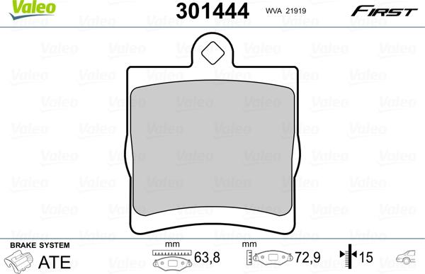 Valeo 301444 - Тормозные колодки, дисковые, комплект parts5.com