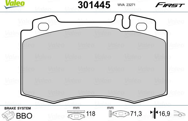 Valeo 301445 - Тормозные колодки, дисковые, комплект parts5.com