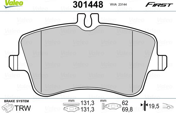 Valeo 301448 - Тормозные колодки, дисковые, комплект parts5.com