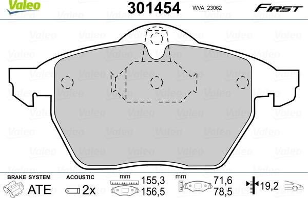 Valeo 301454 - Тормозные колодки, дисковые, комплект parts5.com