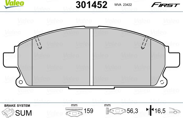 Valeo 301452 - Тормозные колодки, дисковые, комплект parts5.com