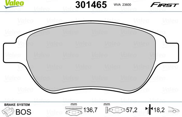 Valeo 301465 - Тормозные колодки, дисковые, комплект parts5.com