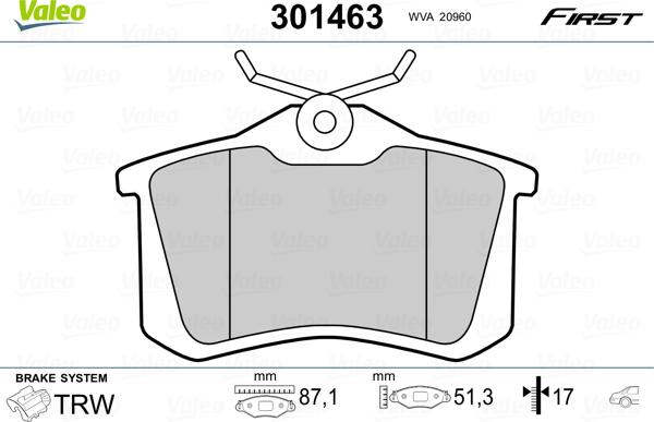 Valeo 301463 - Тормозные колодки, дисковые, комплект parts5.com