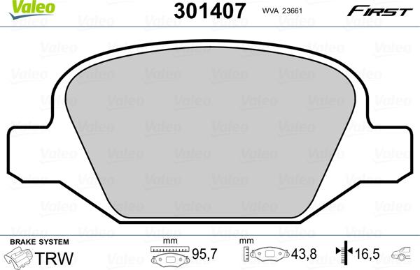 Valeo 301407 - Тормозные колодки, дисковые, комплект parts5.com