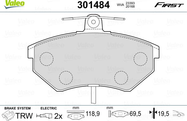 Valeo 301484 - Тормозные колодки, дисковые, комплект parts5.com