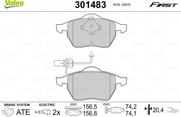 Valeo 301483 - Тормозные колодки, дисковые, комплект parts5.com