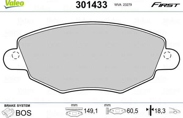 Valeo 301433 - Тормозные колодки, дисковые, комплект parts5.com