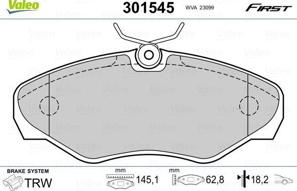 Valeo 301545 - Тормозные колодки, дисковые, комплект parts5.com