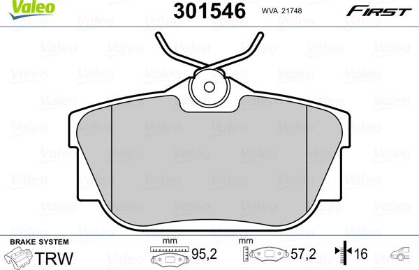 Valeo 301546 - Тормозные колодки, дисковые, комплект parts5.com