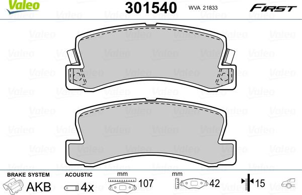 Valeo 301540 - Тормозные колодки, дисковые, комплект parts5.com