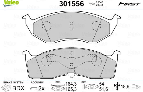 Valeo 301556 - Тормозные колодки, дисковые, комплект parts5.com