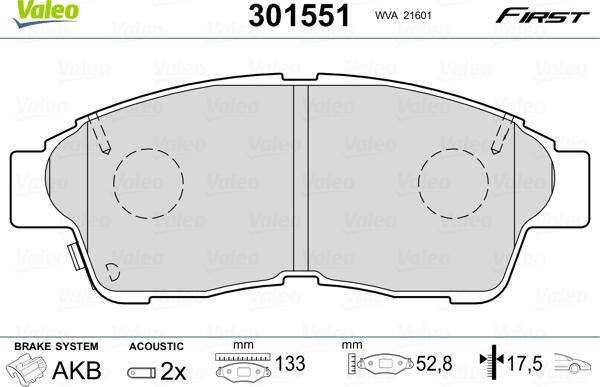 Valeo 301551 - Тормозные колодки, дисковые, комплект parts5.com