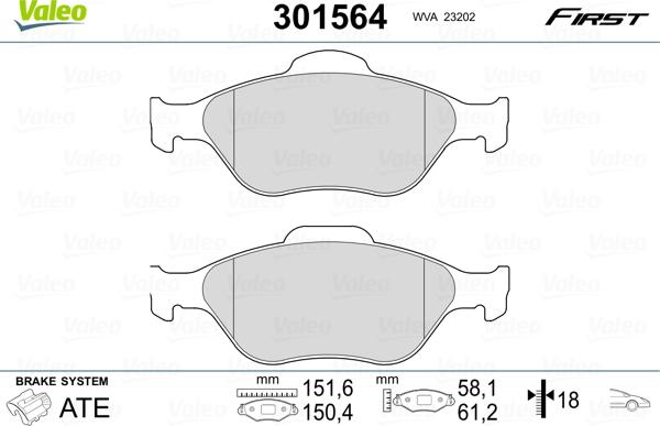 Valeo 301564 - Тормозные колодки, дисковые, комплект parts5.com