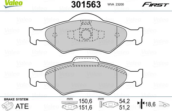 Valeo 301563 - Тормозные колодки, дисковые, комплект parts5.com