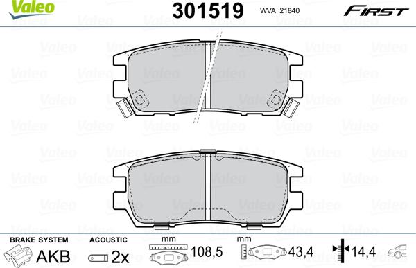 Valeo 301519 - Тормозные колодки, дисковые, комплект parts5.com