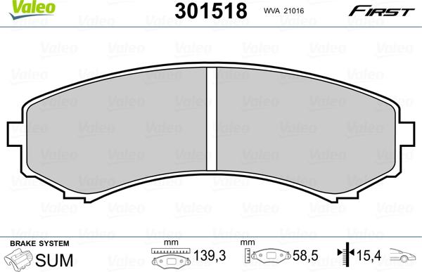 Valeo 301518 - Тормозные колодки, дисковые, комплект parts5.com