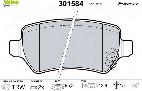 Valeo 301584 - Тормозные колодки, дисковые, комплект parts5.com