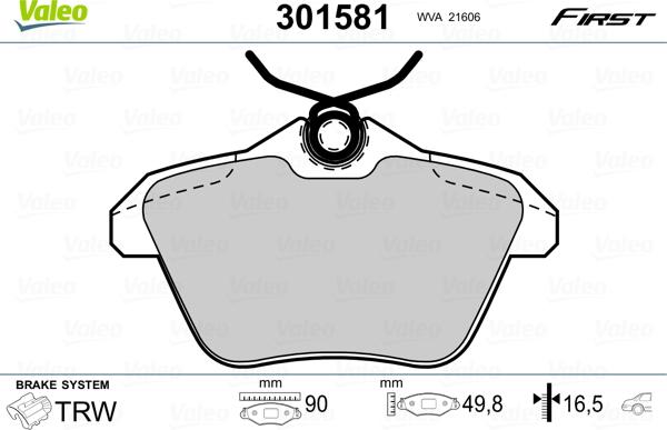 Valeo 301581 - Тормозные колодки, дисковые, комплект parts5.com