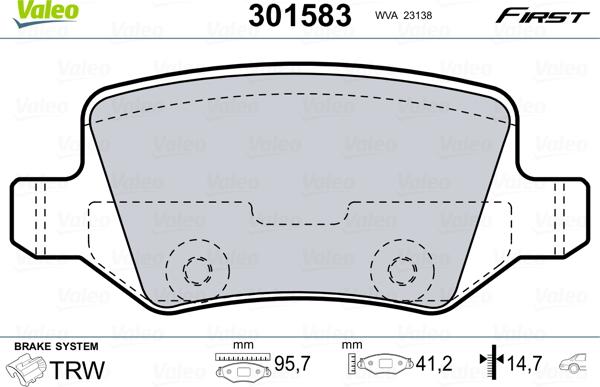 Valeo 301583 - Тормозные колодки, дисковые, комплект parts5.com