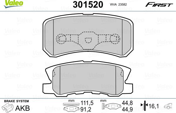 Valeo 301520 - Тормозные колодки, дисковые, комплект parts5.com