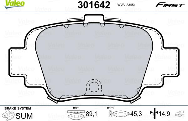 Valeo 301642 - Тормозные колодки, дисковые, комплект parts5.com