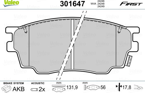 Valeo 301647 - Тормозные колодки, дисковые, комплект parts5.com