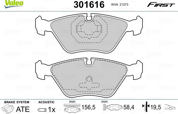 Valeo 301616 - Тормозные колодки, дисковые, комплект parts5.com